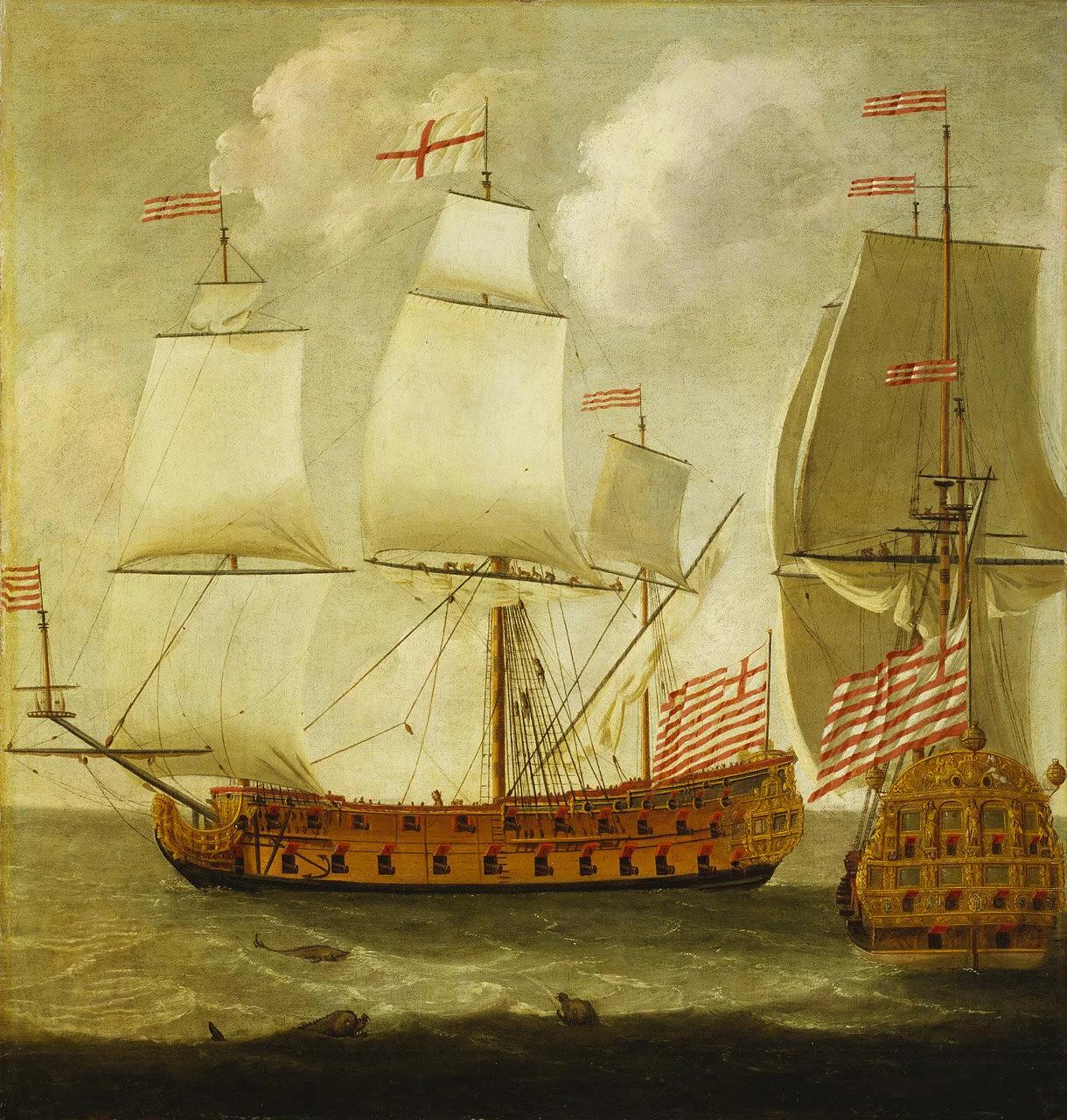 Nave inglese tra la fine del XVII e l’inizio del XVIII secolo. Immagine rappresentativa: non esiste un ritratto certo della Merchant Royal.