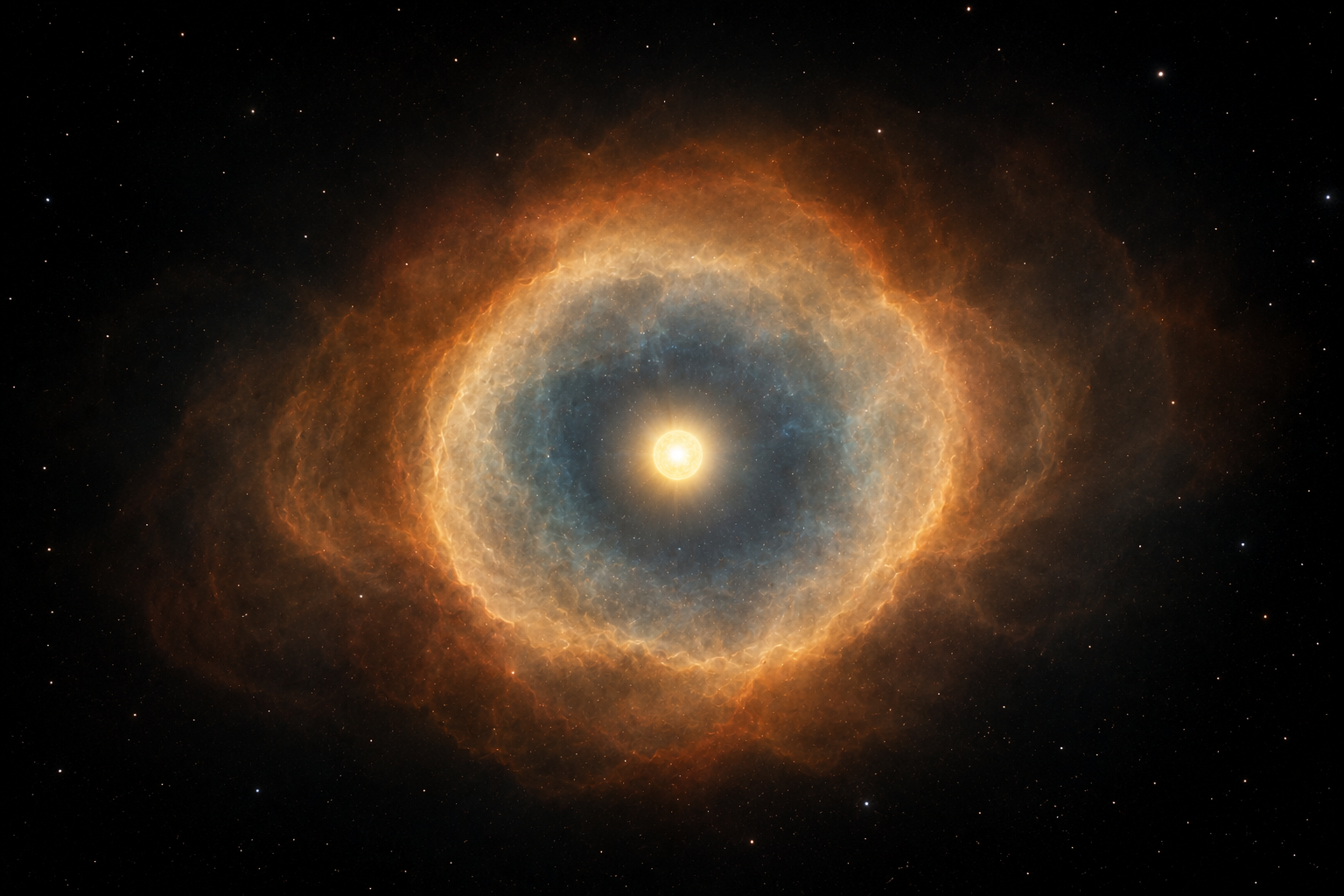 rappresentazione concettuale di una stella nana che morendo espelle lentamente tutto il materiale nello spazio