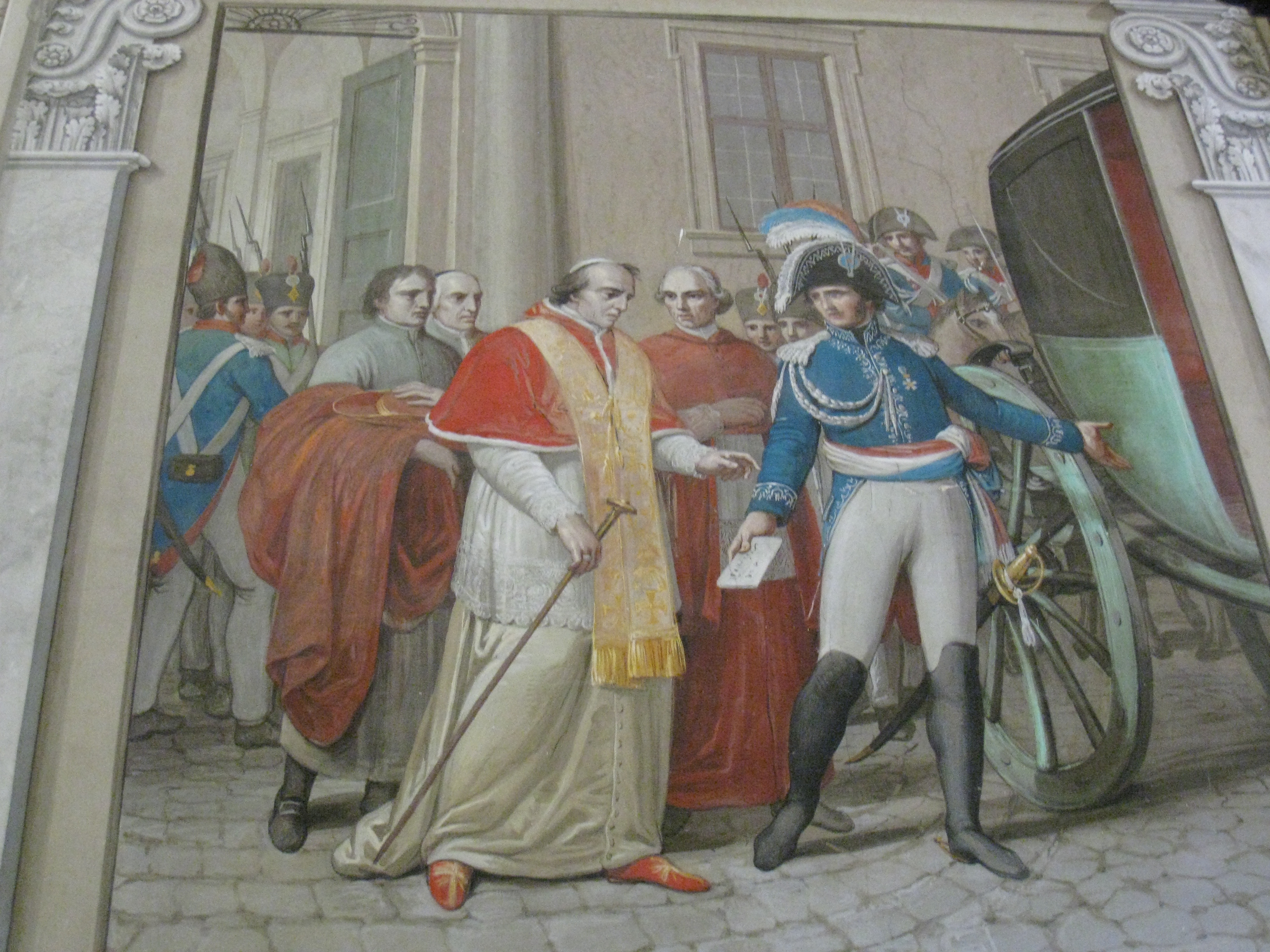 L’opera raffigura l’arresto di Pio VII da parte del generale francese Étienne Radet nella notte tra il 5 e il 6 luglio 1809.