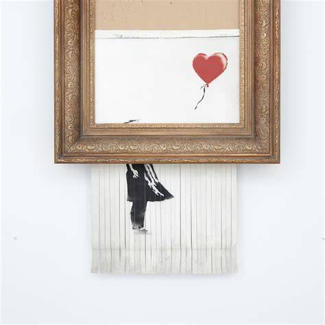 Banksy, Love is in the Bin, 2018. L'opera tenta di distruggersi proprio nel momento in cui il mercato ne stabilisce il prezzo.